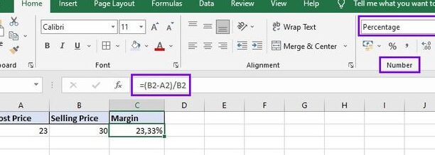 Las 3 mejores fórmulas de Excel para calcular el margen frente al margen |