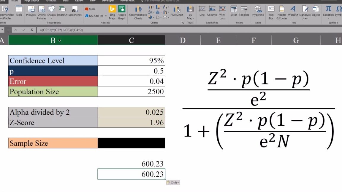 Calcular el tamaño de la muestra con una población finita en Excel