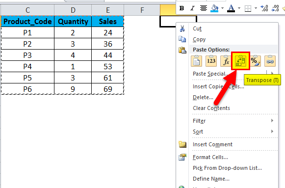 De columnas a filas en Excel (ejemplos) |