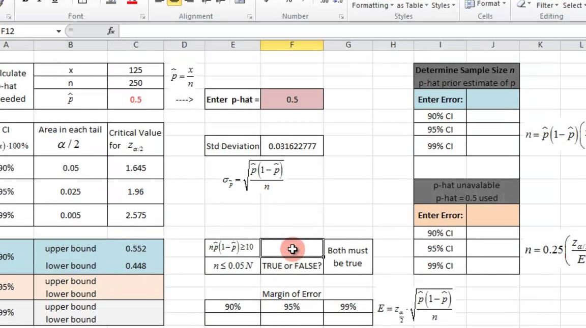 Estimación de la proporción de población en Excel