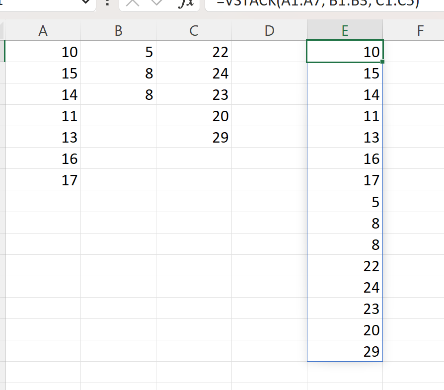 Excel: cómo apilar varias columnas en una columna