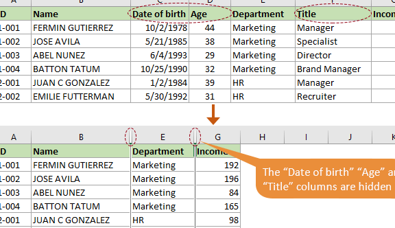 Ocultar columnas en Excel (guía completa con 8 métodos)