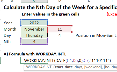 Cómo obtener el primer día de la semana en Excel (con ejemplos) Cómo encontrar el enésimo día laborable del mes