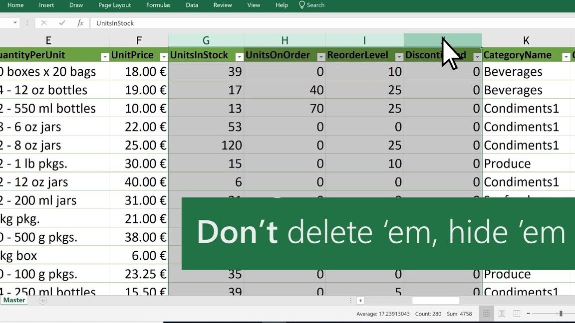 Ocultar y mostrar columnas en Microsoft Excel