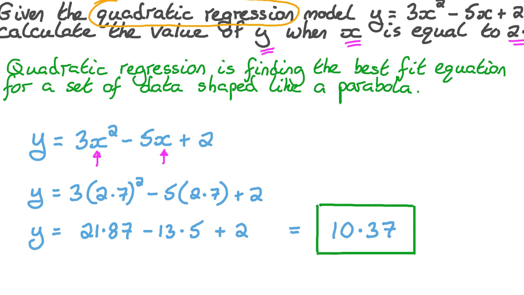 Calcular un valor previsto mediante un modelo de regresión cuadrática