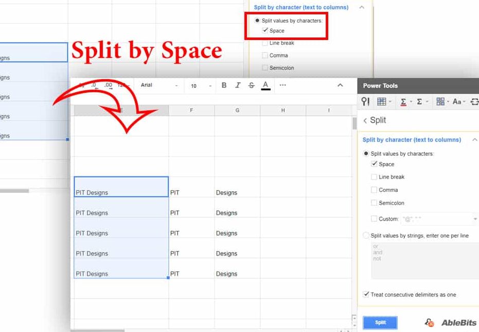 Cómo dividir celdas en Google Sheets (2 pasos) - PIT Designs