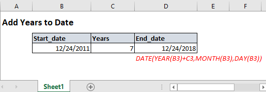 Fórmula de Excel: agregar años hasta la fecha