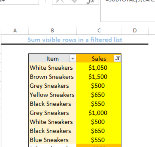 Fórmula de Excel: Sumar filas visibles en una lista filtrada - Excelchat