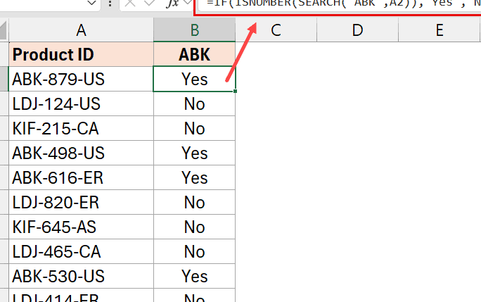 Verifique si la celda contiene texto parcial en Excel (fórmulas)