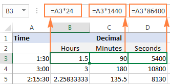convertir el tiempo a número decimal, horas, minutos o segundos