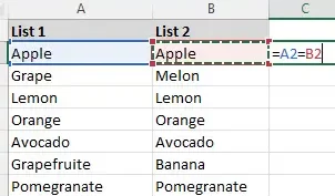 Compare dos columnas para coincidencias y diferencias en Excel