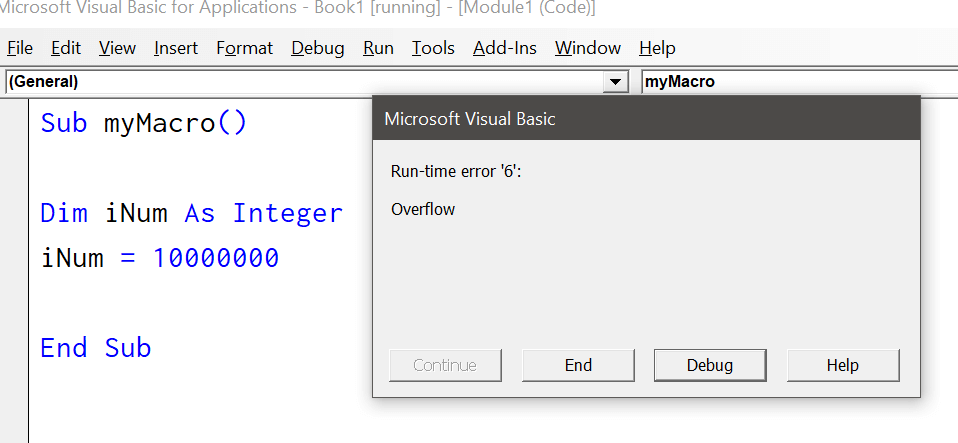 Error de desbordamiento de VBA (Error 6)