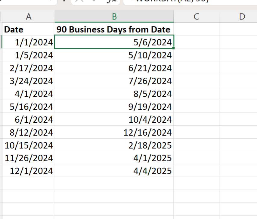 ¿Cómo calculo 90 días a partir de una fecha determinada en Excel?