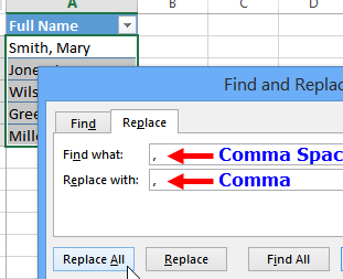 Cómo dividir o revertir nombres y apellidos en Excel