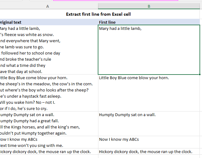 Cómo extraer la primera línea en una celda de Excel