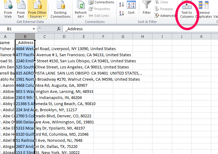 Cómo dividir direcciones en Excel (otro) - Badger Maps