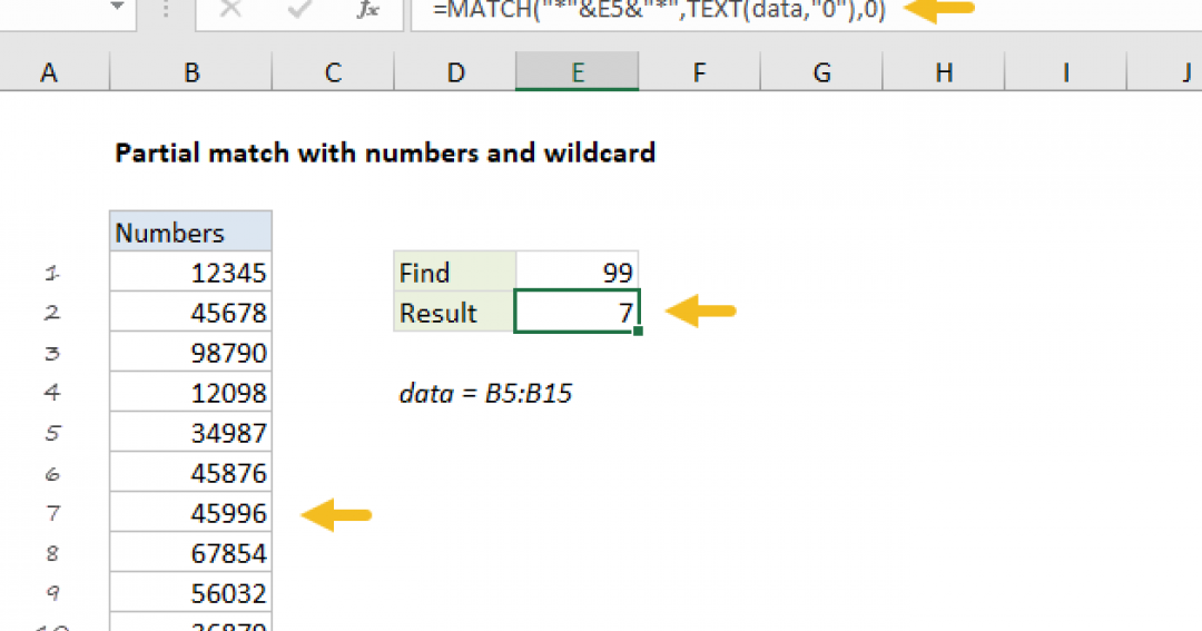 Coincidencia parcial con números y comodines - Fórmula de Excel |