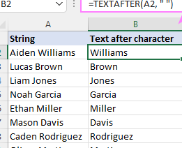 Función TEXTAFTER de Excel: extrae texto después de carácter o palabra