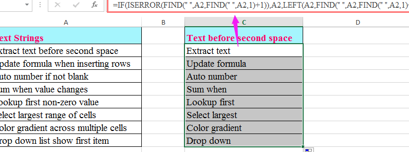 ¿Cómo extraer texto antes/después del segundo espacio o coma en Excel?