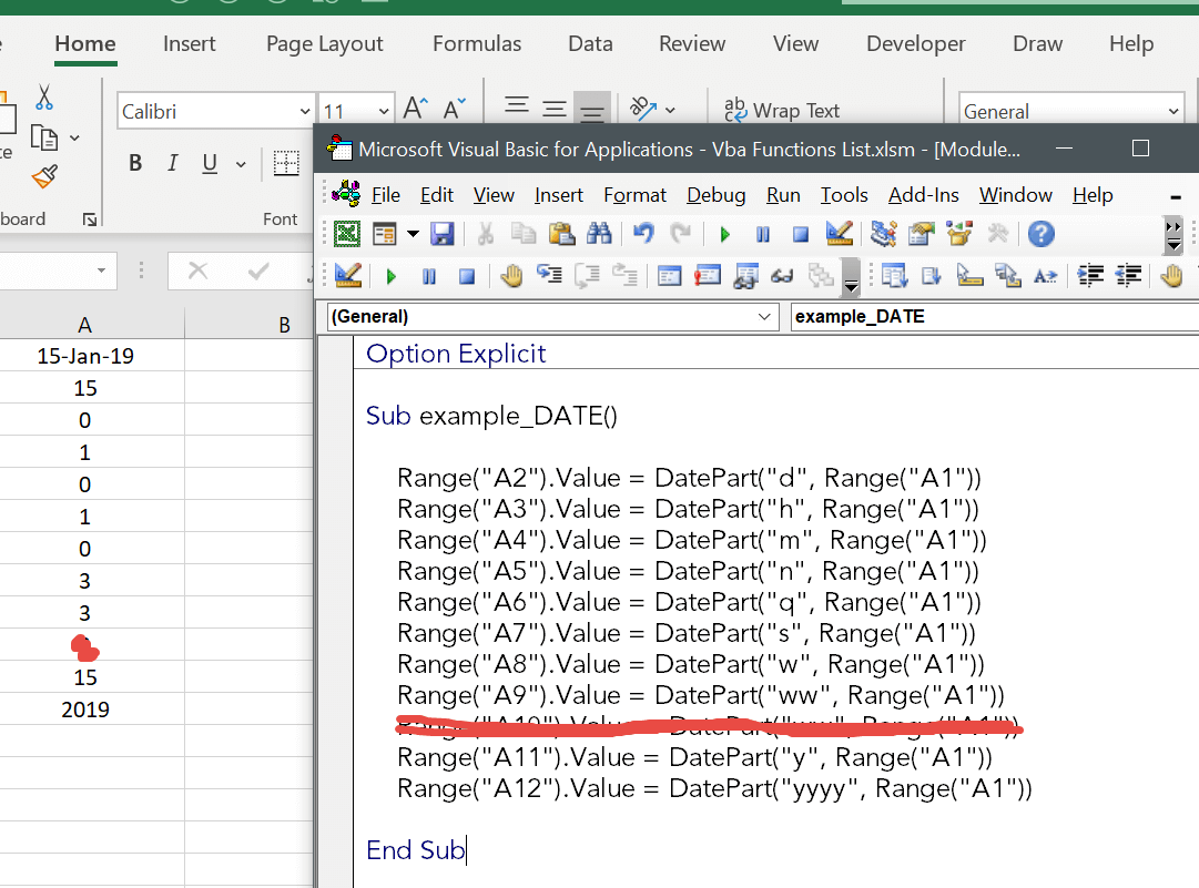 Función VBA DATEPART (Sintaxis + Ejemplo)