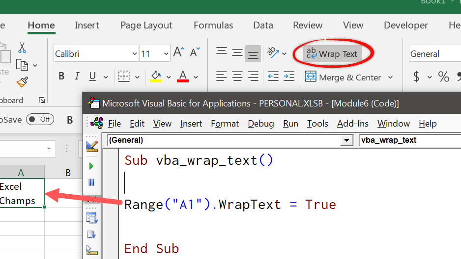 Texto ajustado de VBA (celda, rango y hoja de trabajo completa)